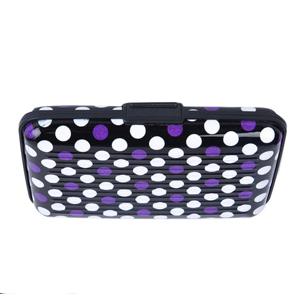 Wallet Credit Card Holder (Polka Dot Purple Black White Aluminum RFID Blocking - Picture 7 of 8